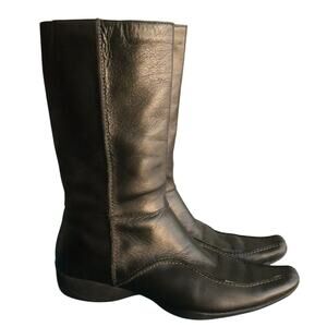 Vintage 90s Y2K Kenneth Cole Reaction Black Leather Mid Calf Boots Flat 8.5M